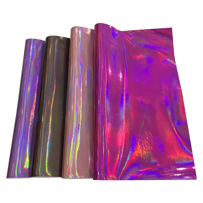 

Shiny Glossy Iridescent Metallic Holographic PVC Leather Fabric Vinyl For Bags Wallets Purses Totes