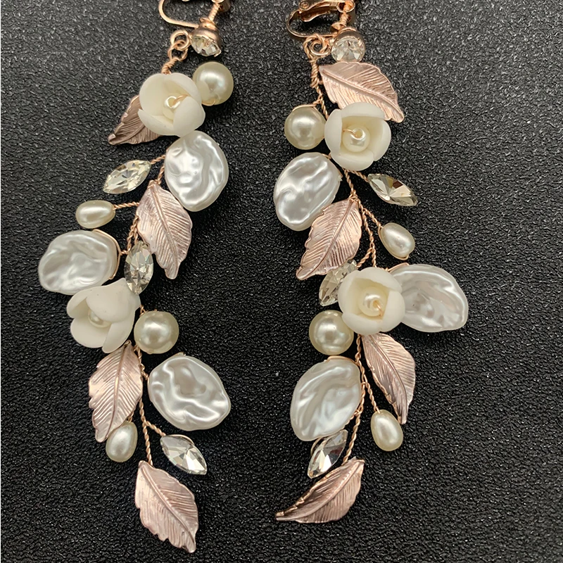 

ROMANTIC New wedding rose gold plating freshwater pearl clip earrings for bridal