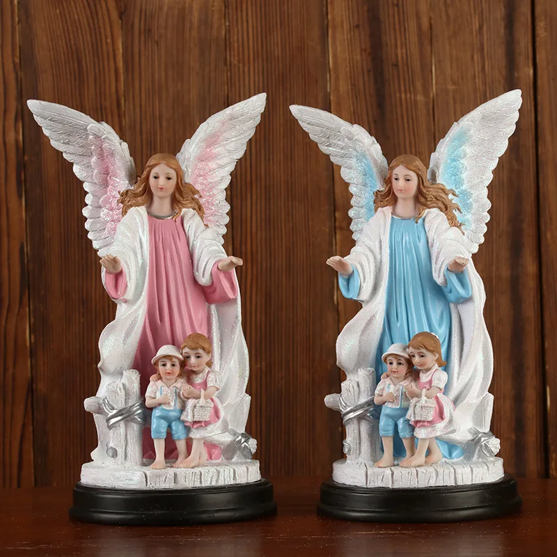 

Time Slow 2pcs Resin Crafts Home Decor Retro Cute Pink Blue Angel Model Statue Indoor Desktop Office Ornament Birthday Gift, Color mixing