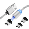 Amazon Hot Sale Latest LED Round Android 1 Meter Magnetic Charging Cable for Samsung Iphone Type-c 3 In 1USB Cable Magnetic