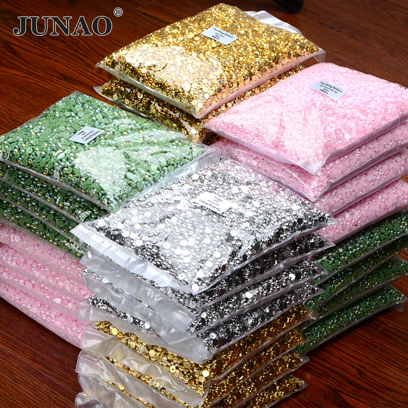 

JUNAO Wholesale 2mm-20mm AB Colors Plastic ABS Flat Back Pearl In Bulk Half Round Pearls For DIY Hair Accessories, 100 colors flat back pearls