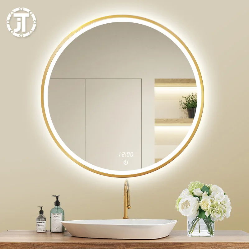 Round environmental mirror frame hanging wall mount glass smart bath mirrors with led lights