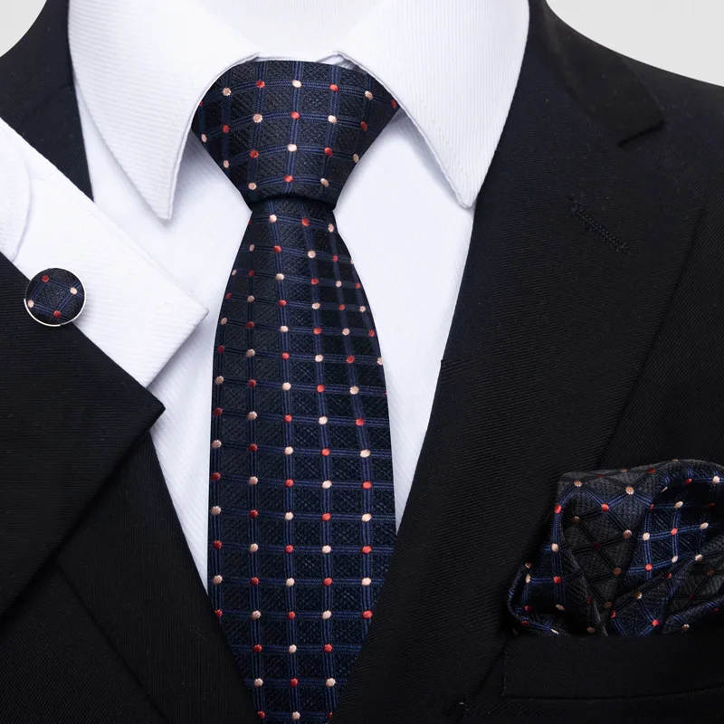 

Wholesale Silk Polyester Men Ties Handkerchief Set With Cufflinks Business Men's Suit Tie Floral Striped Neckties For Wedding