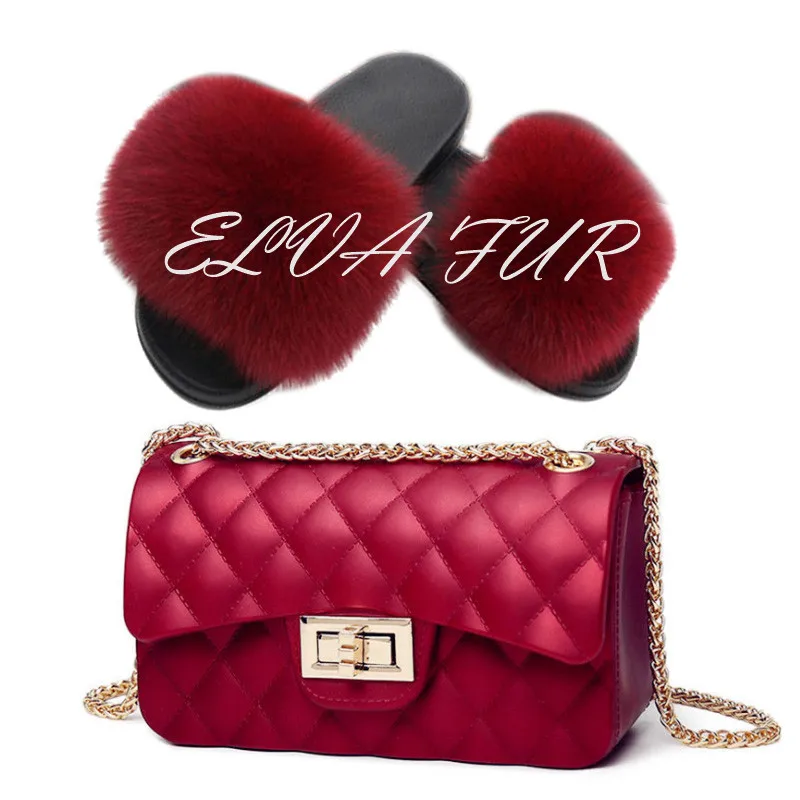 

2020 ELVA FUR Natural Customized wholesale fashion fur slipper fox raccoon fur slides, Colours