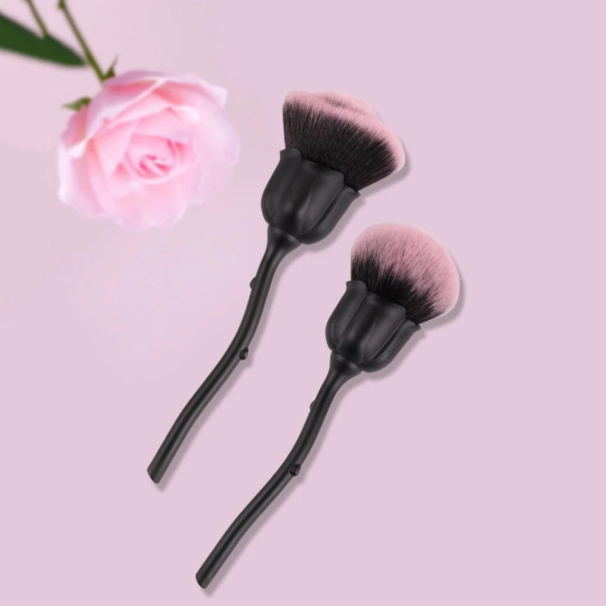 

Fashion Beauty Blush Brushes Nail Art Glitter Power Dust Brush Manicure Metal Rose Head Nail Brush