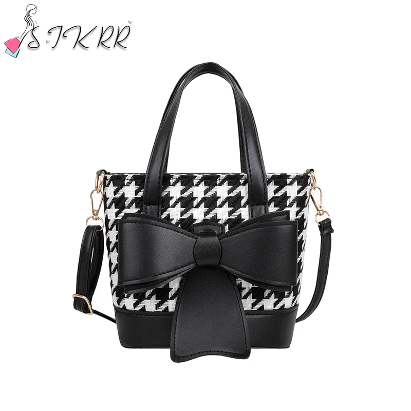 

2021 New Fashion Houndstooth Basket Bag for Women Vintage Designer Bags Bownot Shoulder Crossbody Bag, Picture