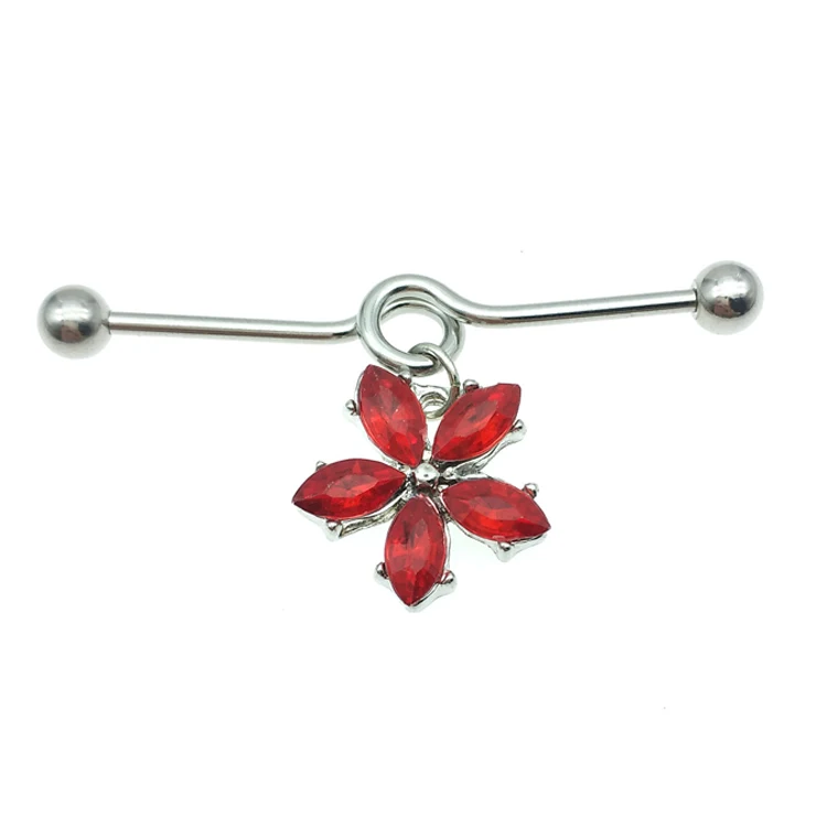 

Fast Dispatch 316L Stainless Steel CZ Flower Ear Piercing Industrial Jewelry