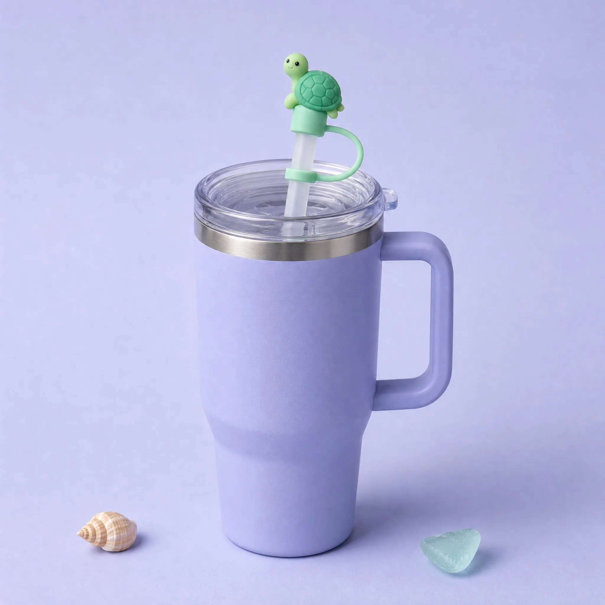 Sea Turtle Straw Cover on Lavender Purple Stanley Tumbler