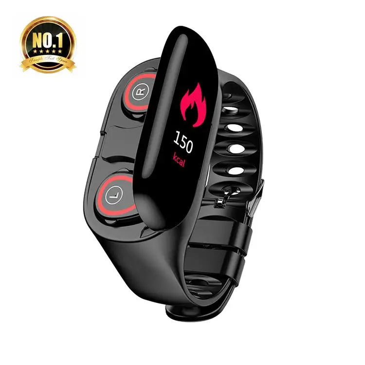 

Blue toth earphone watch smart bracelet earphone smart watch wireless 2 in 1 earbuds smart watch earphone, Black red