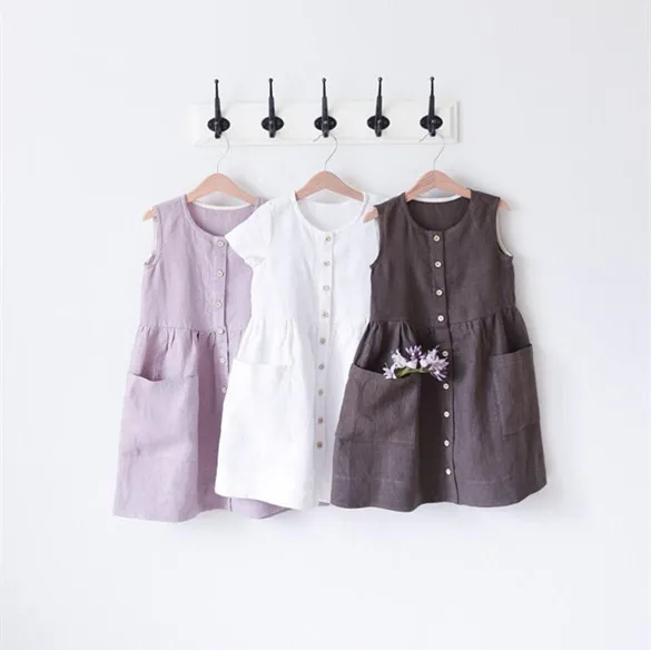 

dress girls kids 2020 linen girls clothing dress, 3 colors