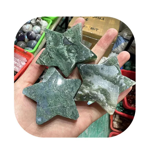 

New arrivals spiritual gemstone carving crystal crafts natur green moss agate star shaped stone for Decor