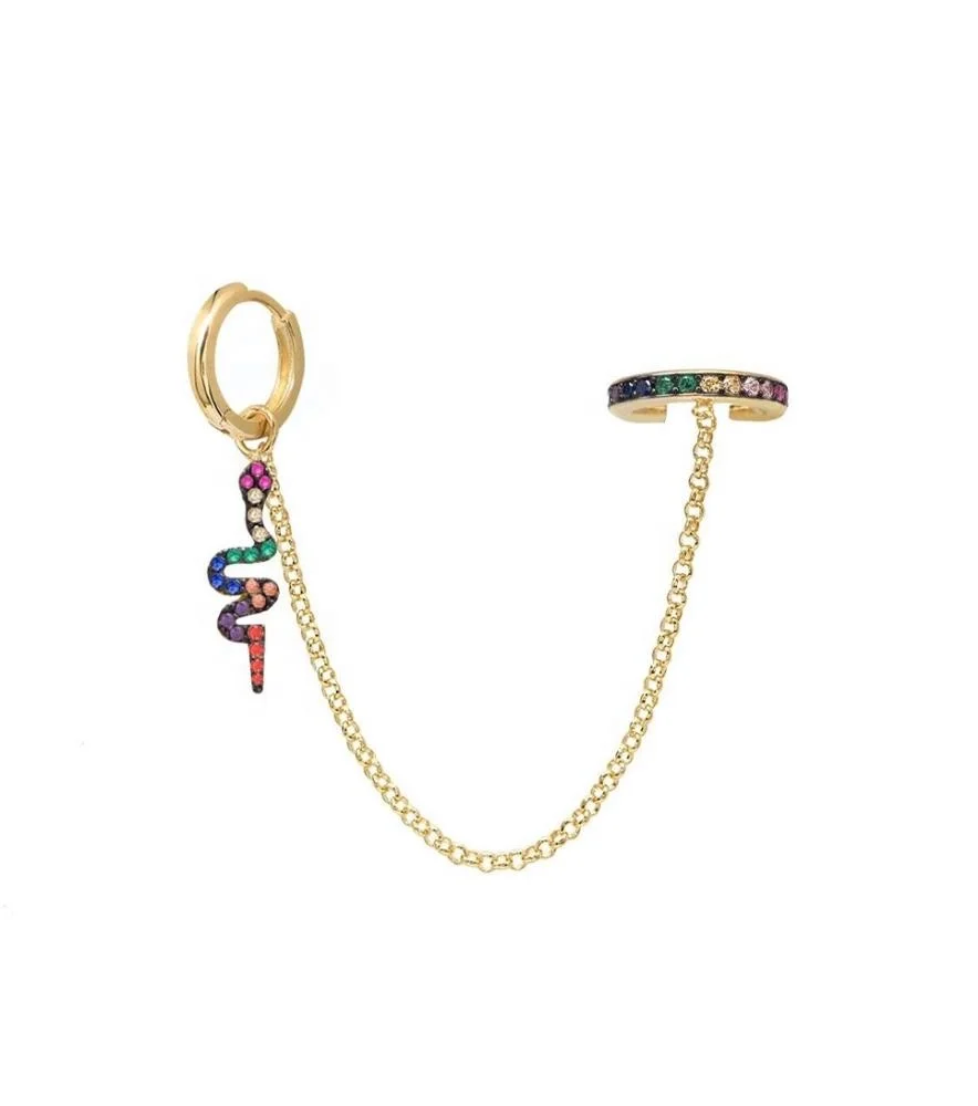 gold plated rainbow cz snake charm dangle earring