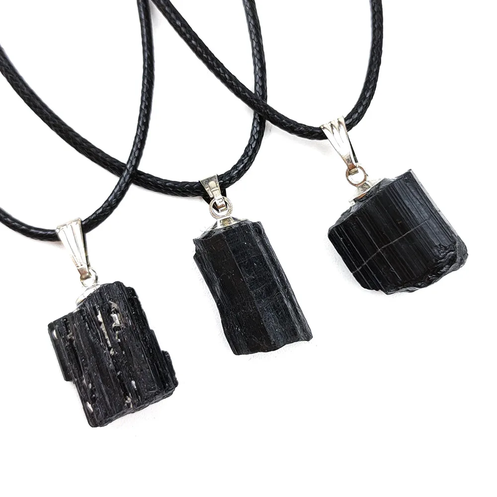 

Natural Black Tourmaline Necklace Natural Stone Pendant Irregular Energy Stone Pendant Gemstone Necklace Fashion Jewelry