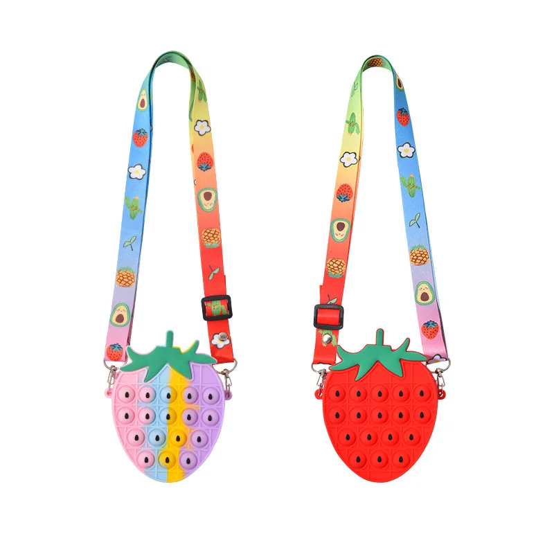 

Hot Sale Silicone Sensory Crossbody Stress Relief Handbag Strawberry Clouds Shoulder Bag Fidget Pop Purse Fidget Toy For Girls, Picture