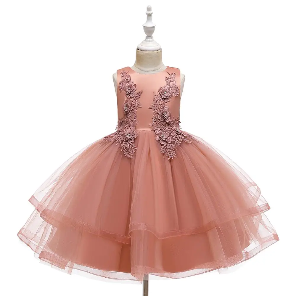 

European style flower girl dress for wedding multi-layer kids prom dress for girl 10 year old knee-length
