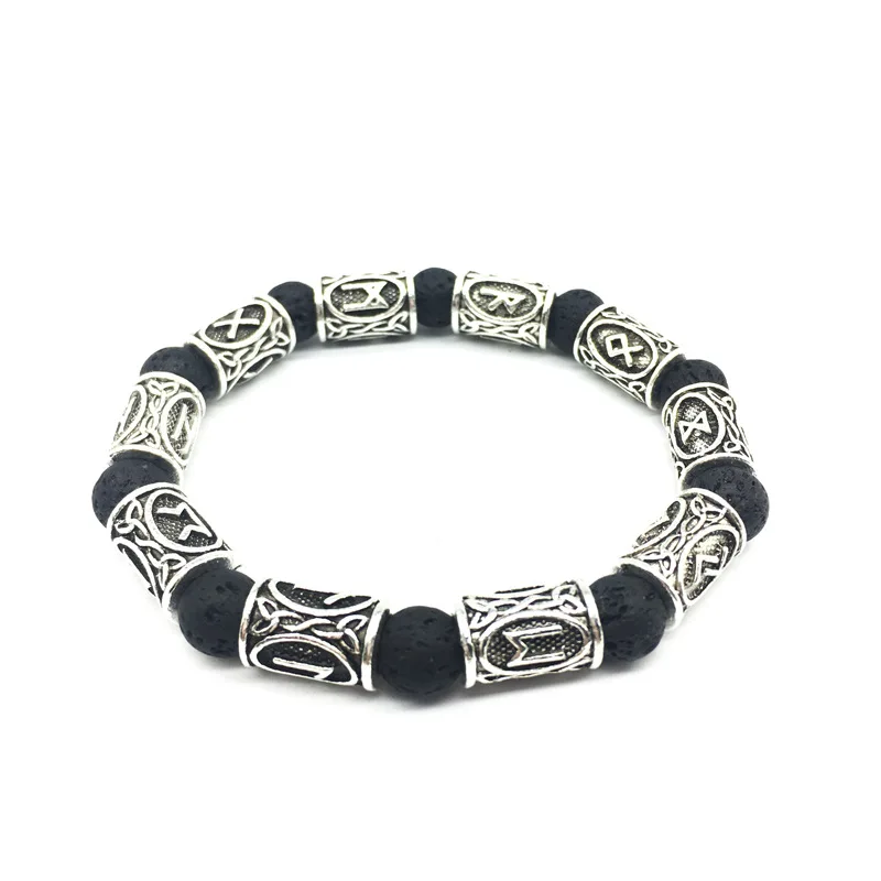 

Explosive Alloy Lava Volcanic Lava Stone Bracelet Viking Rune Anti Fatigue Bracelet Male