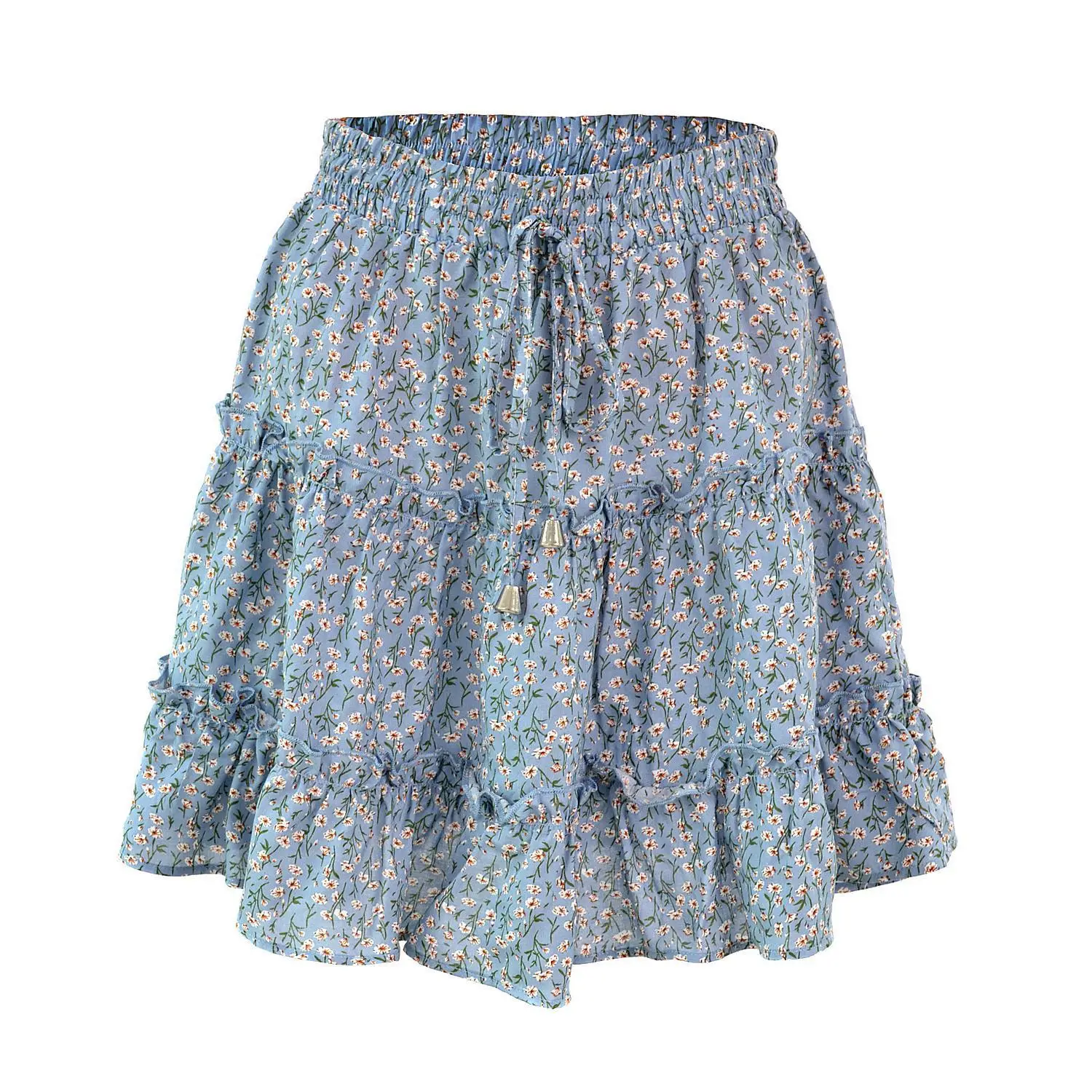 

2021 Summer Women's High Waist Ruffled Floral Skirt Printed Beach A-line Short Skirt