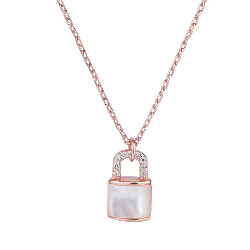 

Stackable Wholesale Diamond Cz Rose Gold Plating Jewellery 925 Sterling Silver Shell Designer Lock Pendant Chain Necklace