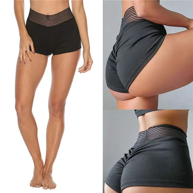 

Fashion Women Mini Hot Shorts High Waist Ruched Lift Workout Solid Stretchy Hollow Soft Skinny Shorts Femme Sportwear 2021, Picture showed