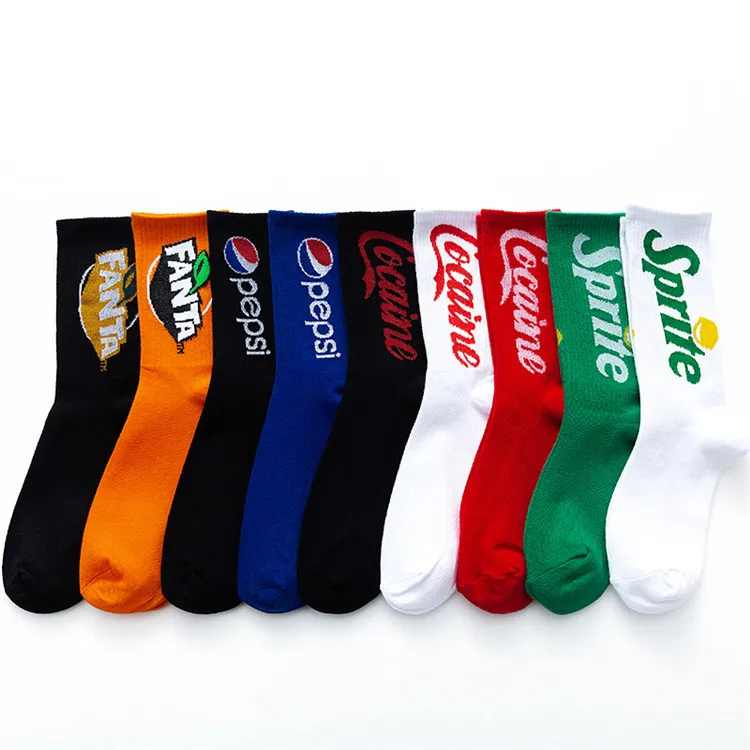 

WIIPU Men's Coke Soda Drink Pattern Cotton Socks Happy and Fun Art Cartoon Sports Socks Fashion Street Skateboard Hipster Socks