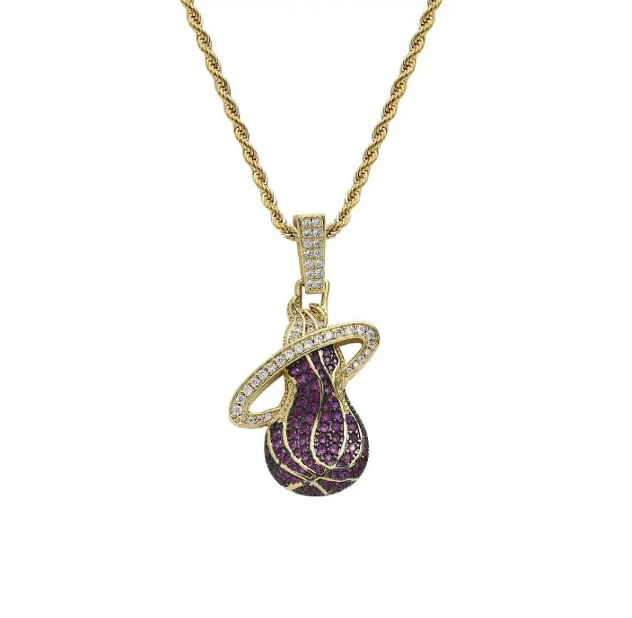 

Fashion Brass CZ Gold Sports Basketball Fans Jewelry Pendant Necklace Chain