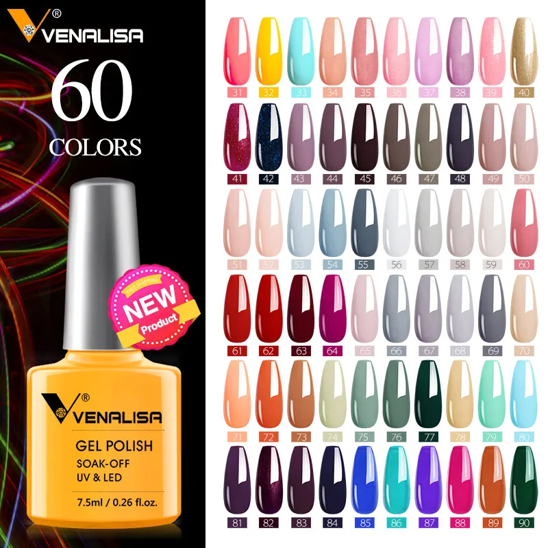 

New venalisa manicure soak off gel polish new series nail polish paint uv gel nails set wholesale long lasting Nail color gel, 60 colors