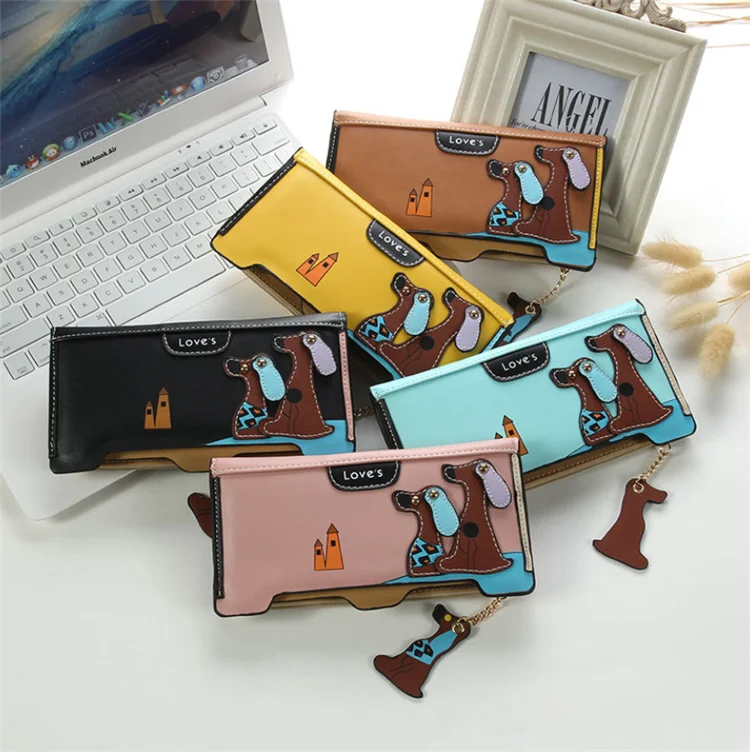 

Woman Wallets Leather Dog Printings Cute Puppy Wallet Ladies Coin Purse Credit Card Wallet Holder, Multi