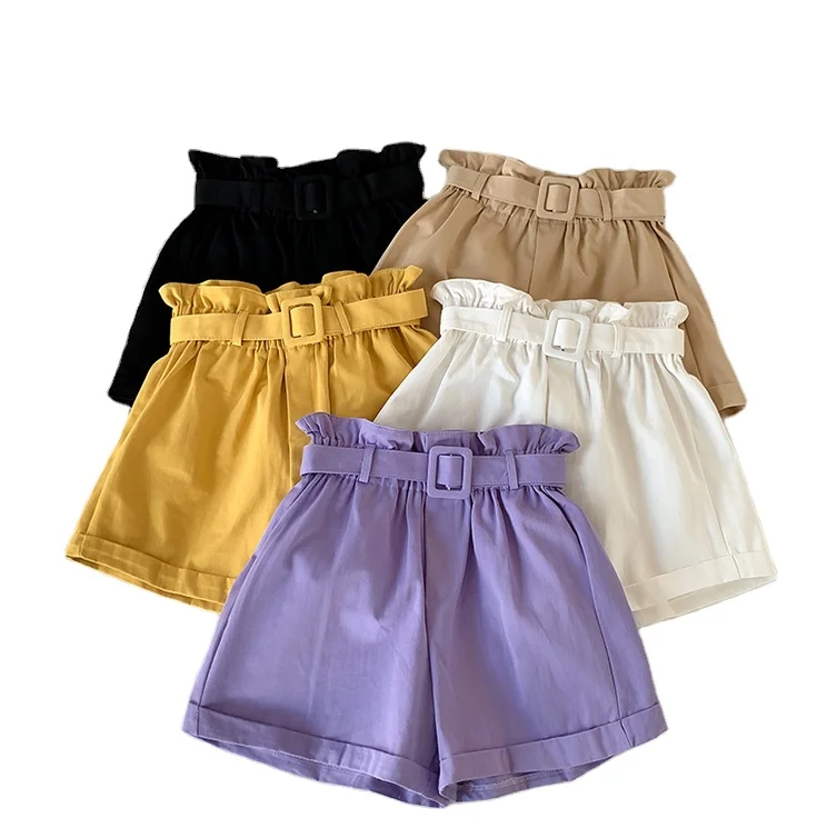 

S-5XL New Summer Elegant High Waist Shorts Women Casual Solid Color Wide Leg Loose Cotton Short Pants With Belt Korean Sweet Gir