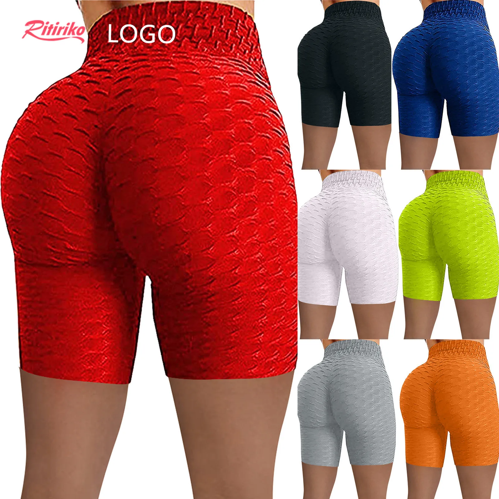 

2021 Summer Fitness Running Plain Color Plus Size High Waist Peach Buttock Butt Lift Scrunch Butt Yoga Shorts Tik Tok Leggings