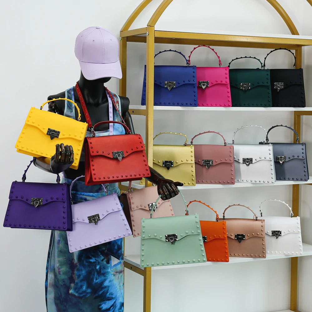 

Fashion designer handbags famous brands matte pvc bags rivet jelly purse bags women handbags for women purses and handbags