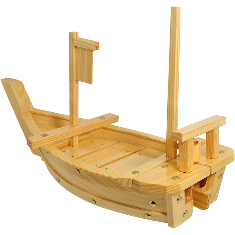 

Japanese Eco-friendly Restaurant Equipment Customized Wooden Gold Sushi Boat 80cm for Sale