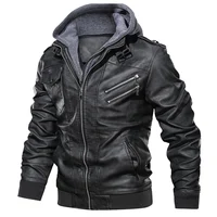 

Wholesale Custom Men Faux Leather Coats Airforce Bomber Jackets With Removeable Hood Jaquetas masculinas
