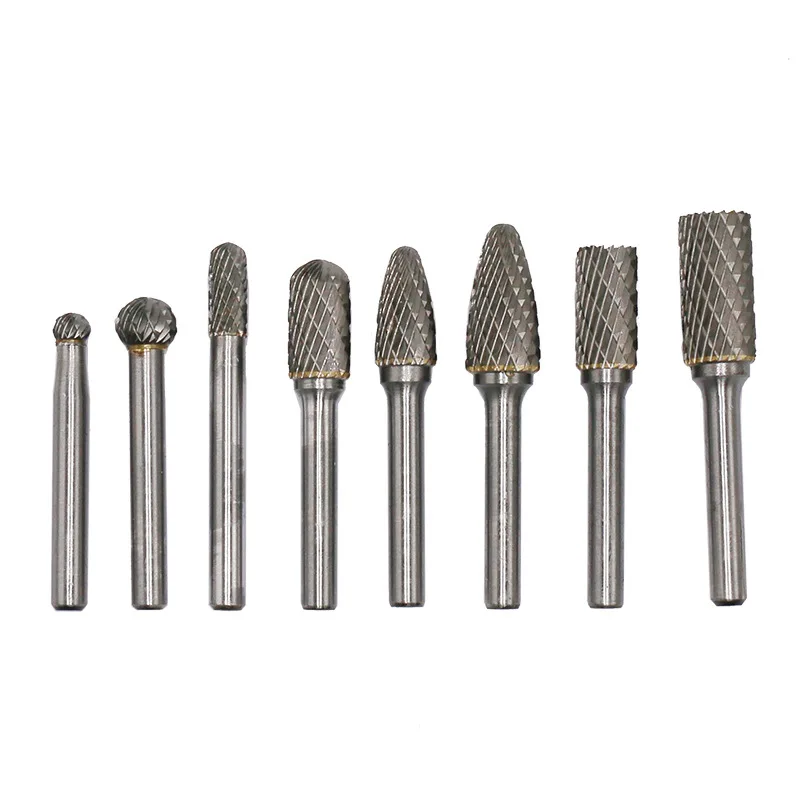 

Double - cut tungsten carbide rotary file 8pcs set of stainless steel jade carving and polishing head tools, Silver