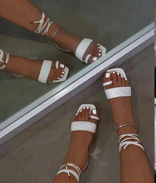 

MD-20033102 Girls Sandals 2021 Ladies Chain String Flat Sandals Beach Slippers Women Sandals