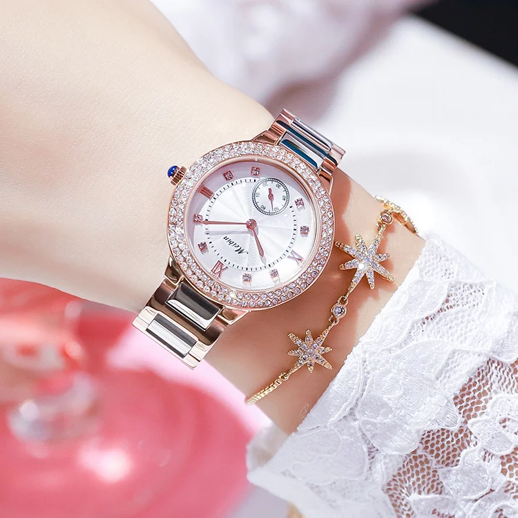 

MEIBIN 1529 fashion women's rose slim stone quartz watch stainless steel bracelet quartz watch fash ladies, 4 colors