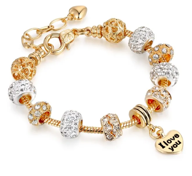 

Wish diy crystal heart charm bead bracelet womens bangle bracelets gold plated, Picture