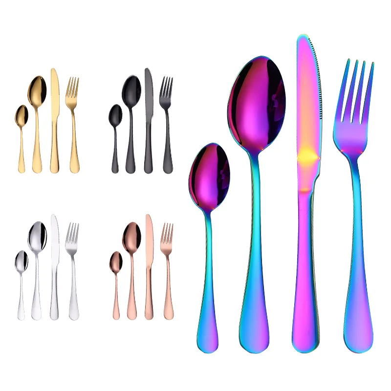 

H20 Hotel Stainless Steel Colourful Dinnerware Solid Colour Western Style Steak Tableware Knife Fork Spoon Set