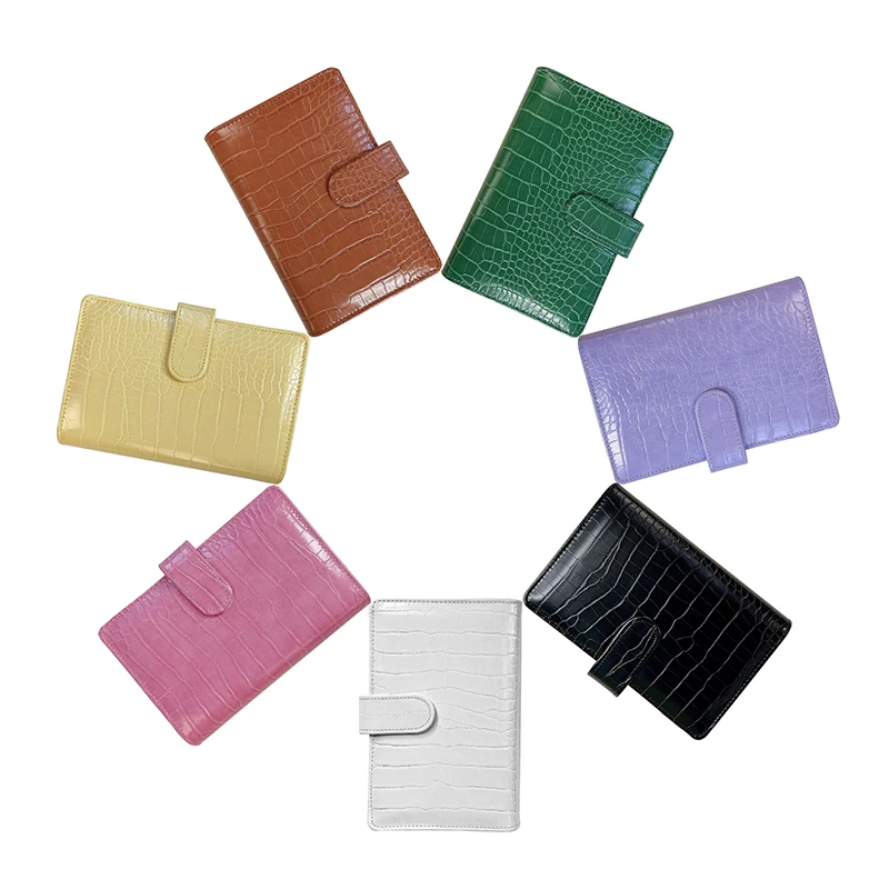 

Hot Selling 6 Ring Binder Loose Leaf Notebook A5 A6 Budget Binder Crocodile Planner Refill Pu Leather Cover with Button