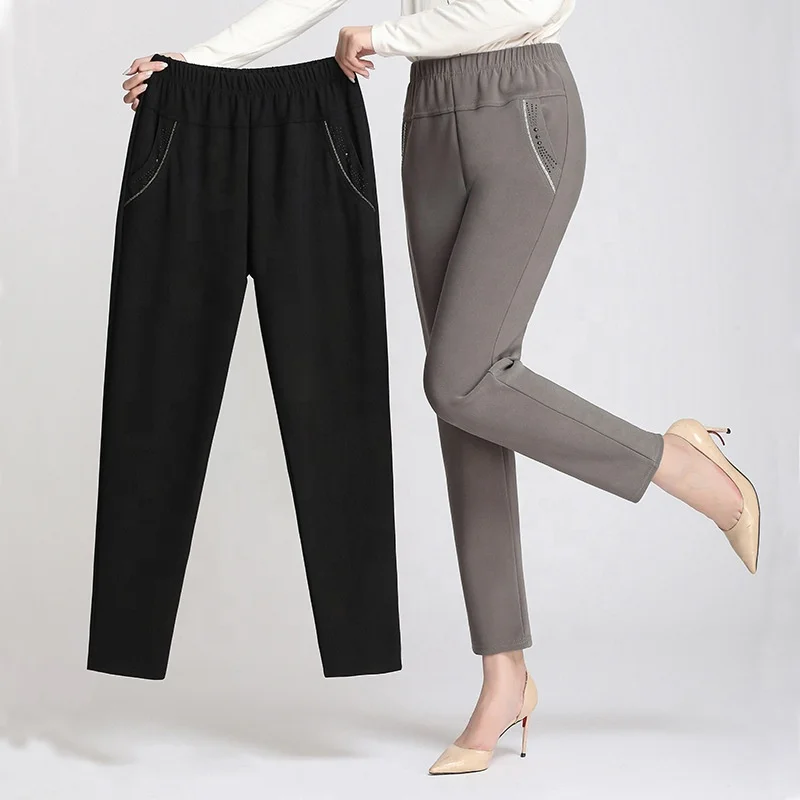 

XQM Middle-aged And Elderly Women's Pants Autumn New Grandma Pants Women's Elastic Waist Casual Pants