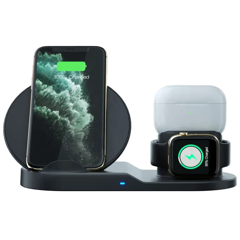 

Wireless Charger 3 in1 10W Fast Wireless Charging Pad Luxury Qi Stand Wireless Charger Mobile Phone Charger, Black white