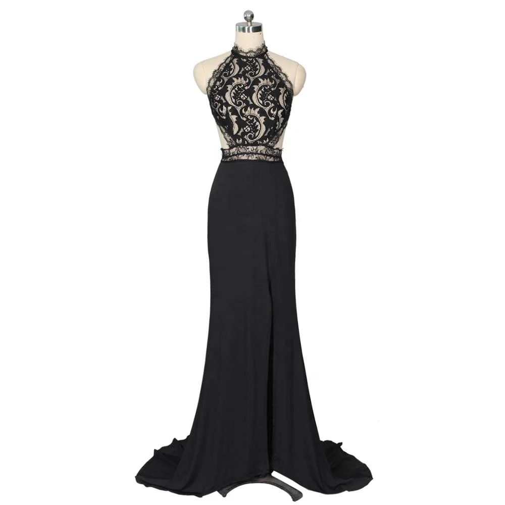 

B60930A Sexy hallow out lace gown with a bare back and full long dress