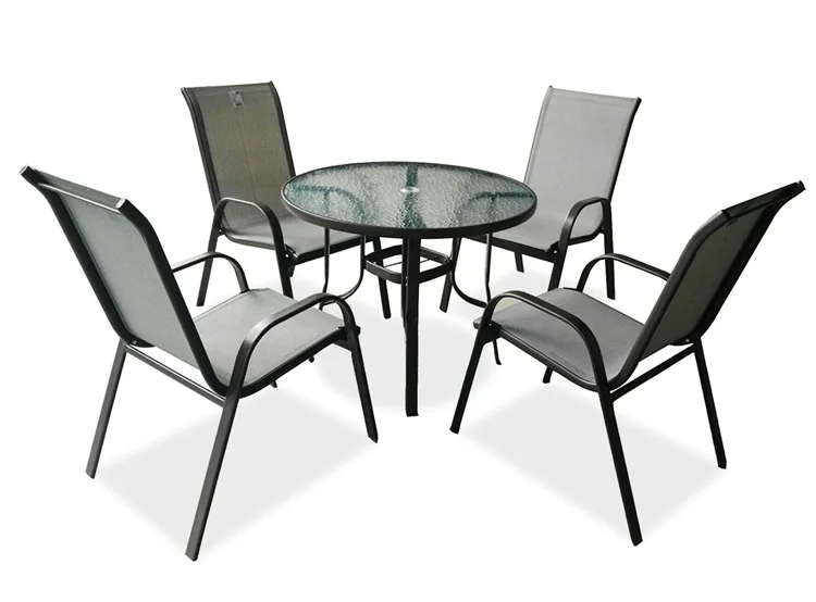5pcs Outdoor Sling Metal Hope Pro Garden Patio Furniture Funiture Seating Sitting Chair and Table Set of 4 with 4 Chairs