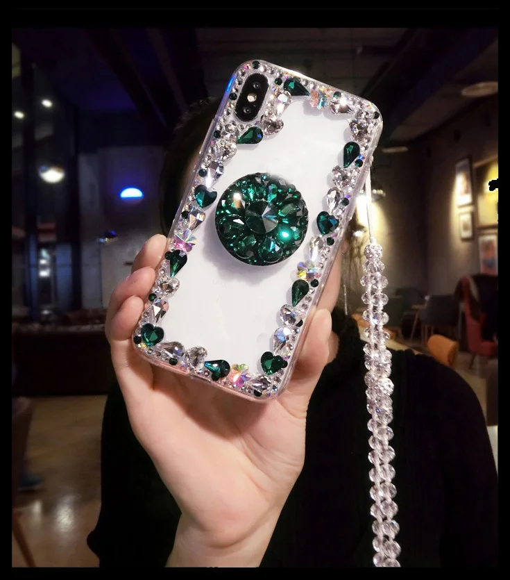 

Luxury Crystal Diamond Clear Soft TPU Case for Iphone 12 Pro Max Mini 2020 11 XR XS MAX 8 7 6 Expanding Phone Grip Round Bracket, As picture