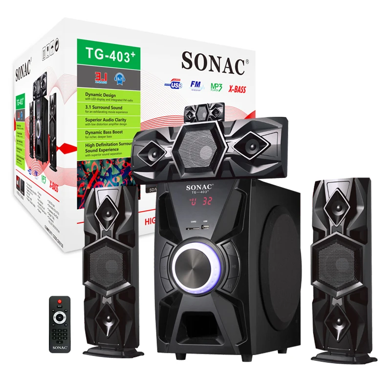 

SONAC TG403+ Factory Price High Power Acoustics Cool shape Subwoofer Home Theater Sound System 3.1 Speaker, Black
