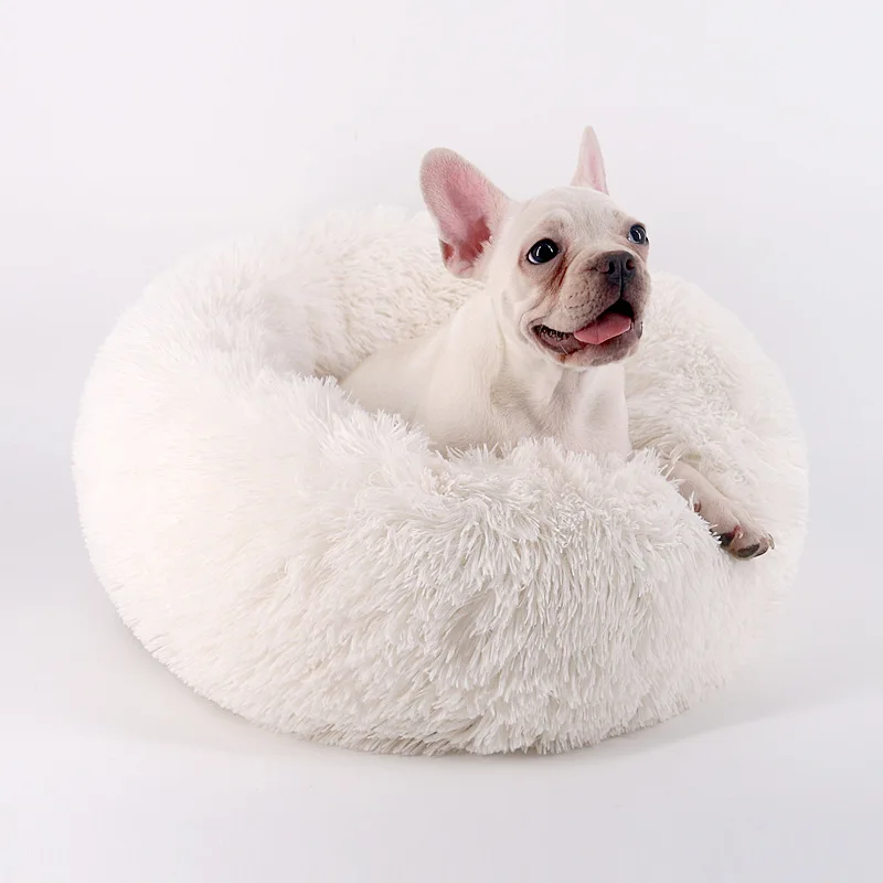 

Round Pet Winter Warm Sleeping House Washable long plush Dog Cat Bed Kennel Nest Foldable Puppy Cushion Mat