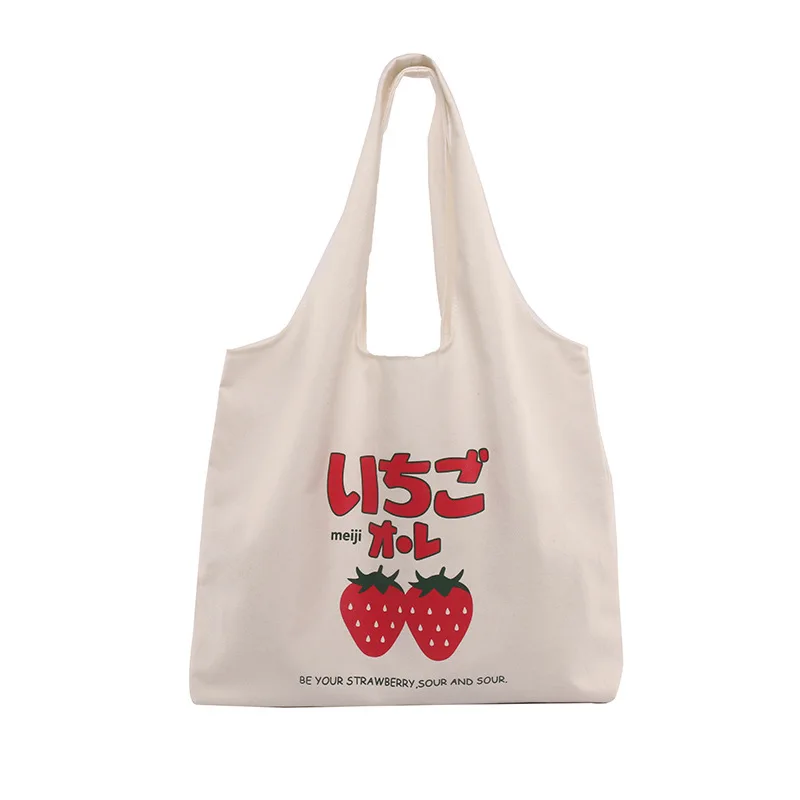 

Lady bag woman handbag Literature and art fresh canvas bag strawberry printing lovely schoolbag simple single shoulder bag, Customizable