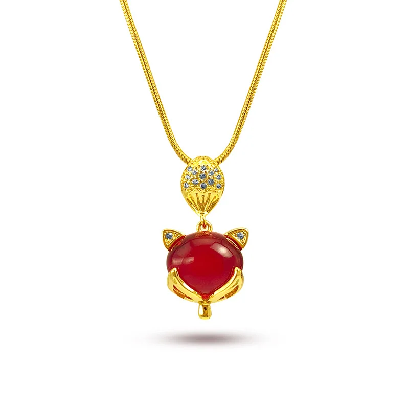 

Gold Plated Fox Ruby Crystal Rhinestone Pendant Necklace for Weman, 24k