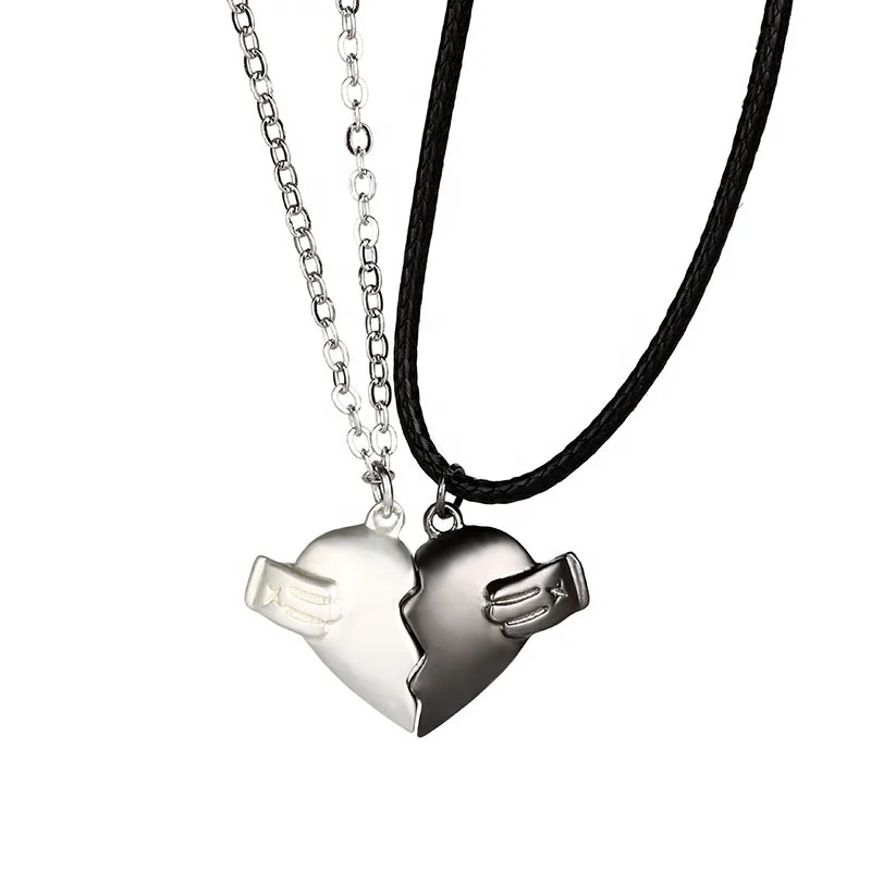 

Black White Magnetic Necklace Couple Love Broken Heart Toggle Necklace Long Distance Love