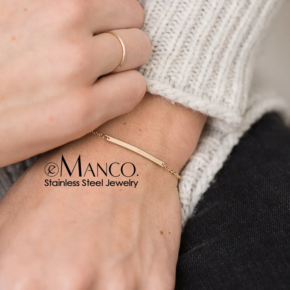 EManco Trendy Engraved DIY Custom Name Stainless Steel Bracelet with Silver/Gold Plating for Women-Party Occasion