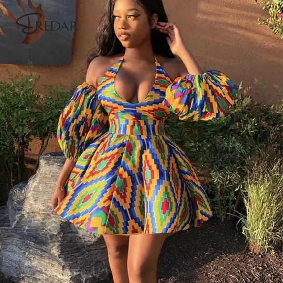 

2021 new designs Summer African women wax print sexy sleeveless short dress Traditional Dashiki African Fashion Wholesale Garmen, As pictures& customized
